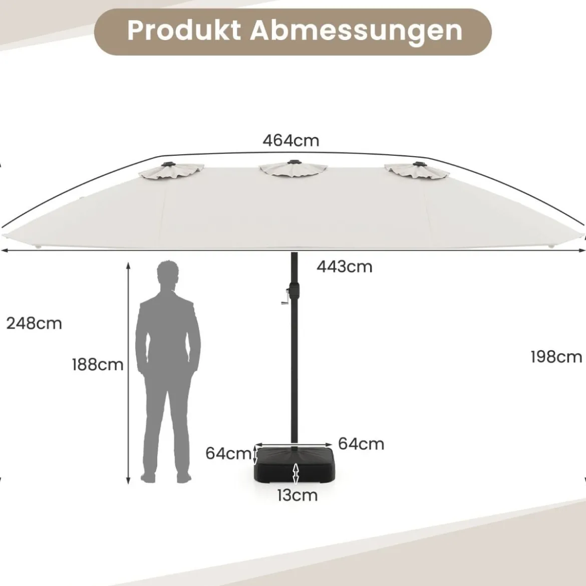 Doppelsonnenschirm mit Ständer Sonnenschirm UPF 50+ Groß XXL Gartenschirm Marktschirm