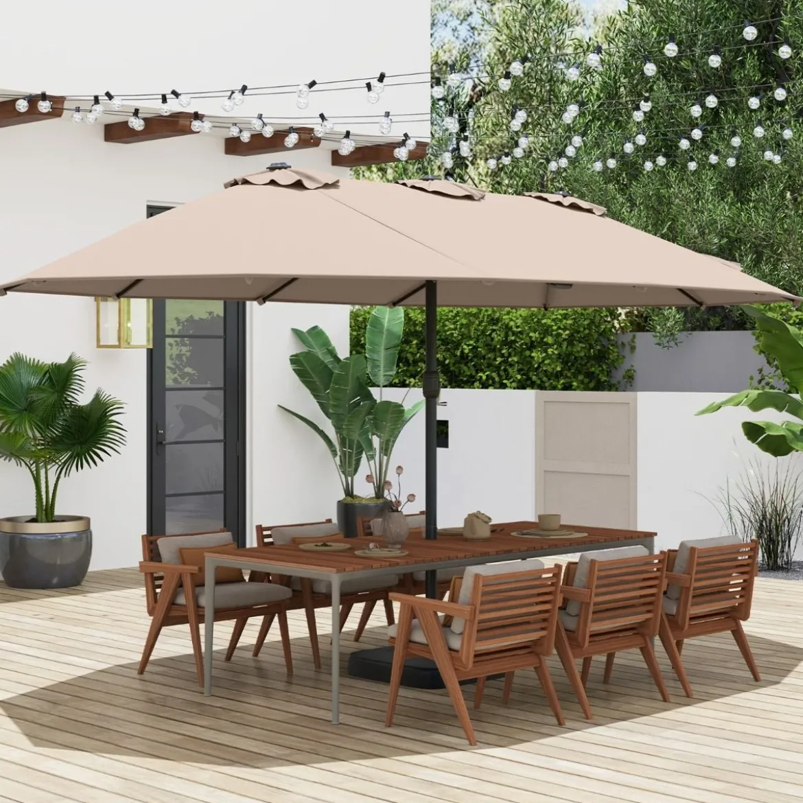 Doppelsonnenschirm mit Ständer Sonnenschirm UPF 50+ Groß XXL Gartenschirm Marktschirm