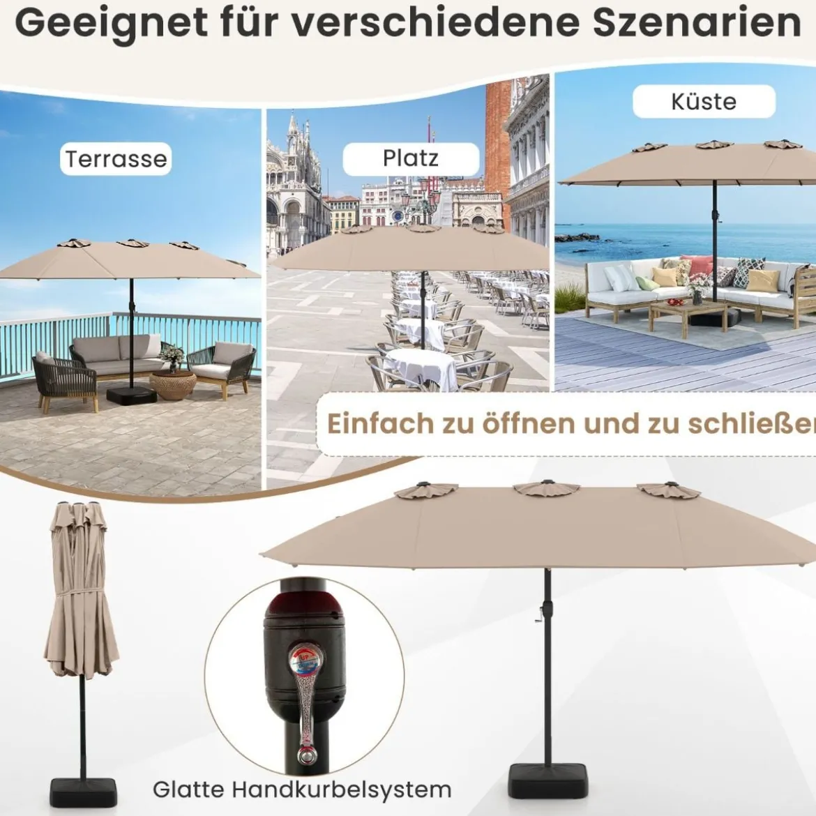 Doppelsonnenschirm mit Ständer Sonnenschirm UPF 50+ Groß XXL Gartenschirm Marktschirm