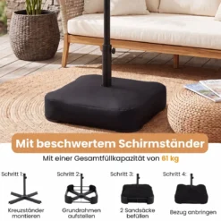 Doppelsonnenschirm 370 x 200 cm Sonnenschirm mit Kurbel & Ständer Terrassenschirm mit 108 LED-Lichtern Beige