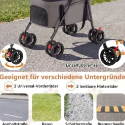 Doppelte Haustierwagen 3 in 1 faltbar Hundewagen mit 2 abnehmbaren Trägern Grau