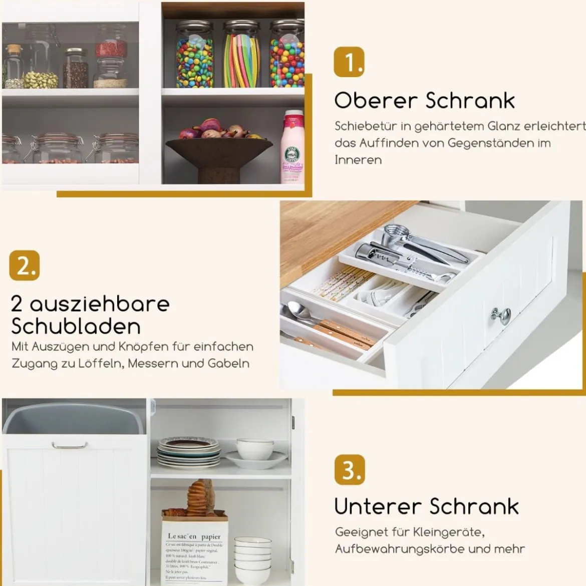 Doppeltüriger Küchenschrank mit Aufsatz Freistehender Müllschrank Kippschrank Buffet