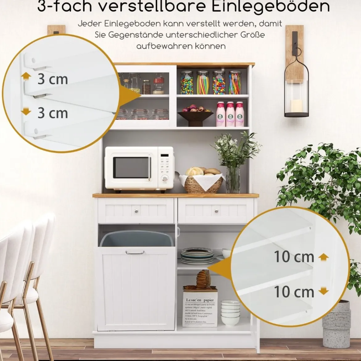 Doppeltüriger Küchenschrank mit Aufsatz Freistehender Müllschrank Kippschrank Buffet