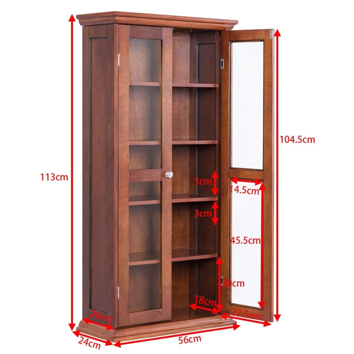 Doppeltüriger Medienschrank Wohnzimmerregal aus Holz mit Türen 56 x 24 x 113 cm Braun
