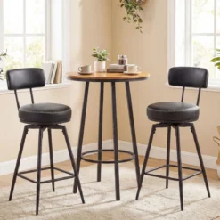 Drehbare Barhocker Set mit 2 Stück moderne Barhöhe Stühle mit gepolsterter Rückenlehne Schwarz