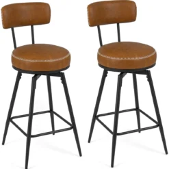 Drehbare Barhocker Set mit 2 Stück moderne Barhöhe Stühle mit gepolsterter Rückenlehne Braun