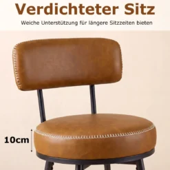 Drehbare Barhocker Set mit 2 Stück moderne Barhöhe Stühle mit gepolsterter Rückenlehne Braun