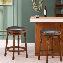 Drehbarer Barhocker 2er Set mit um 360° drehbarem Sitz Retro Barstuhl mit Fußstütze Walnussbraun