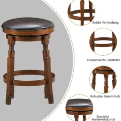Drehbarer Barhocker 2er Set mit um 360° drehbarem Sitz Retro Barstuhl mit Fußstütze Walnussbraun