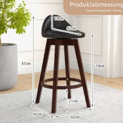 Drehbarer Barhocker im 2er-Set Barstuhl aus PVC-Leder mit Niedriger Rückenlehn 42 x 45 x 87 cm
