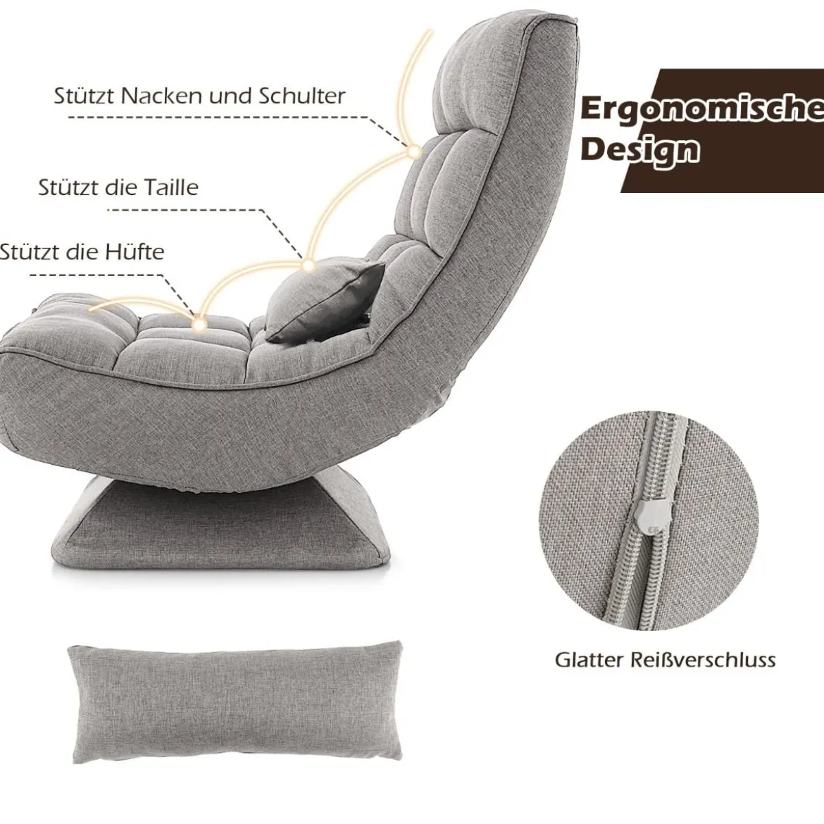 360° Drehbarer Bodensessel mit Rückenlehne & Lendenkissen Bodenstuhl Lazy Sofa