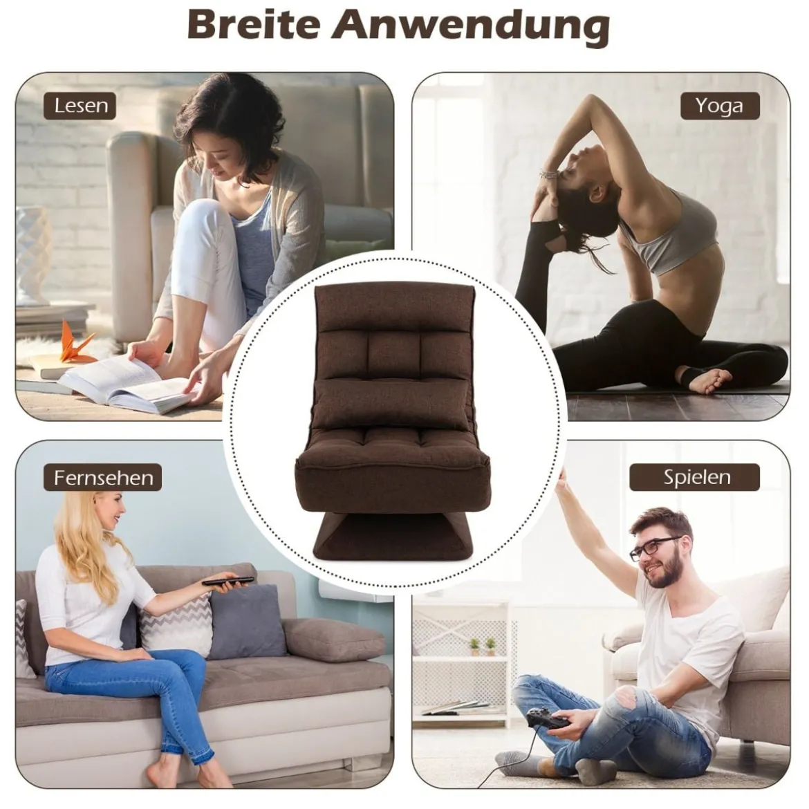 360° Drehbarer Bodensessel mit Rückenlehne & Lendenkissen Bodenstuhl Lazy Sofa