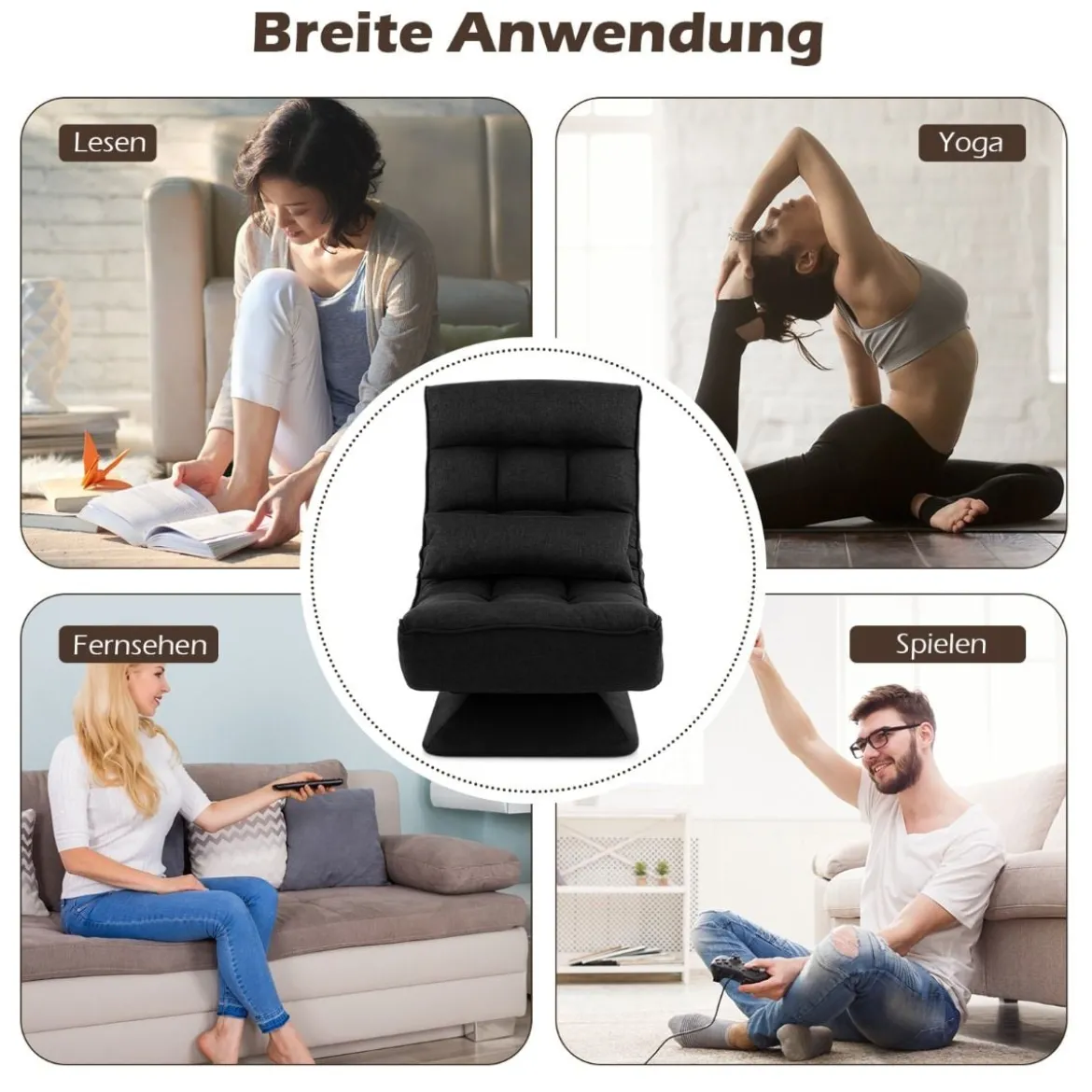 360° Drehbarer Bodensessel mit Rückenlehne & Lendenkissen Bodenstuhl Lazy Sofa