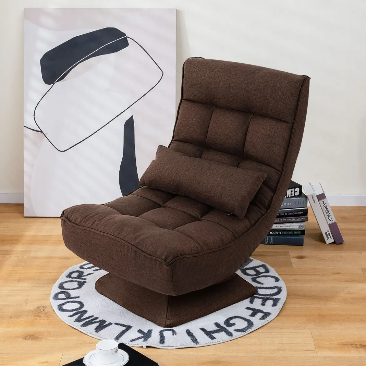 360° Drehbarer Bodensessel mit Rückenlehne & Lendenkissen Bodenstuhl Lazy Sofa