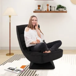360° Drehbarer Bodensessel mit Rückenlehne & Lendenkissen Bodenstuhl Lazy Sofa