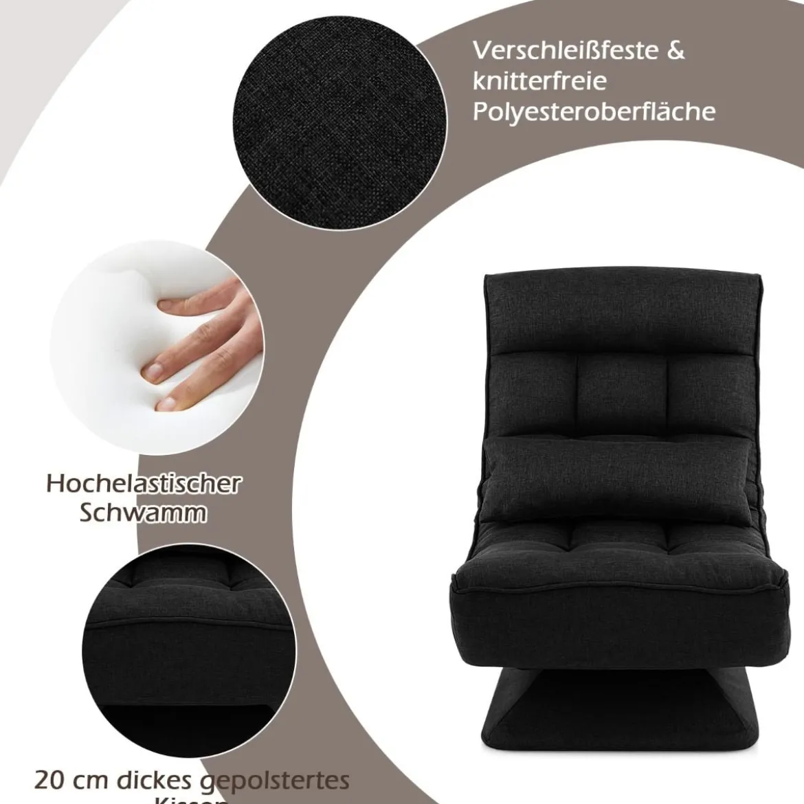 360° Drehbarer Bodensessel mit Rückenlehne & Lendenkissen Bodenstuhl Lazy Sofa
