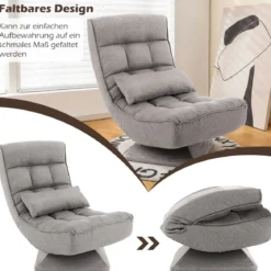 360° Drehbarer Bodensessel mit Rückenlehne & Lendenkissen Bodenstuhl Lazy Sofa