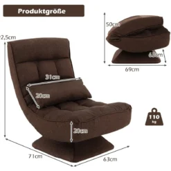 360° Drehbarer Bodensessel mit Rückenlehne & Lendenkissen Bodenstuhl Lazy Sofa