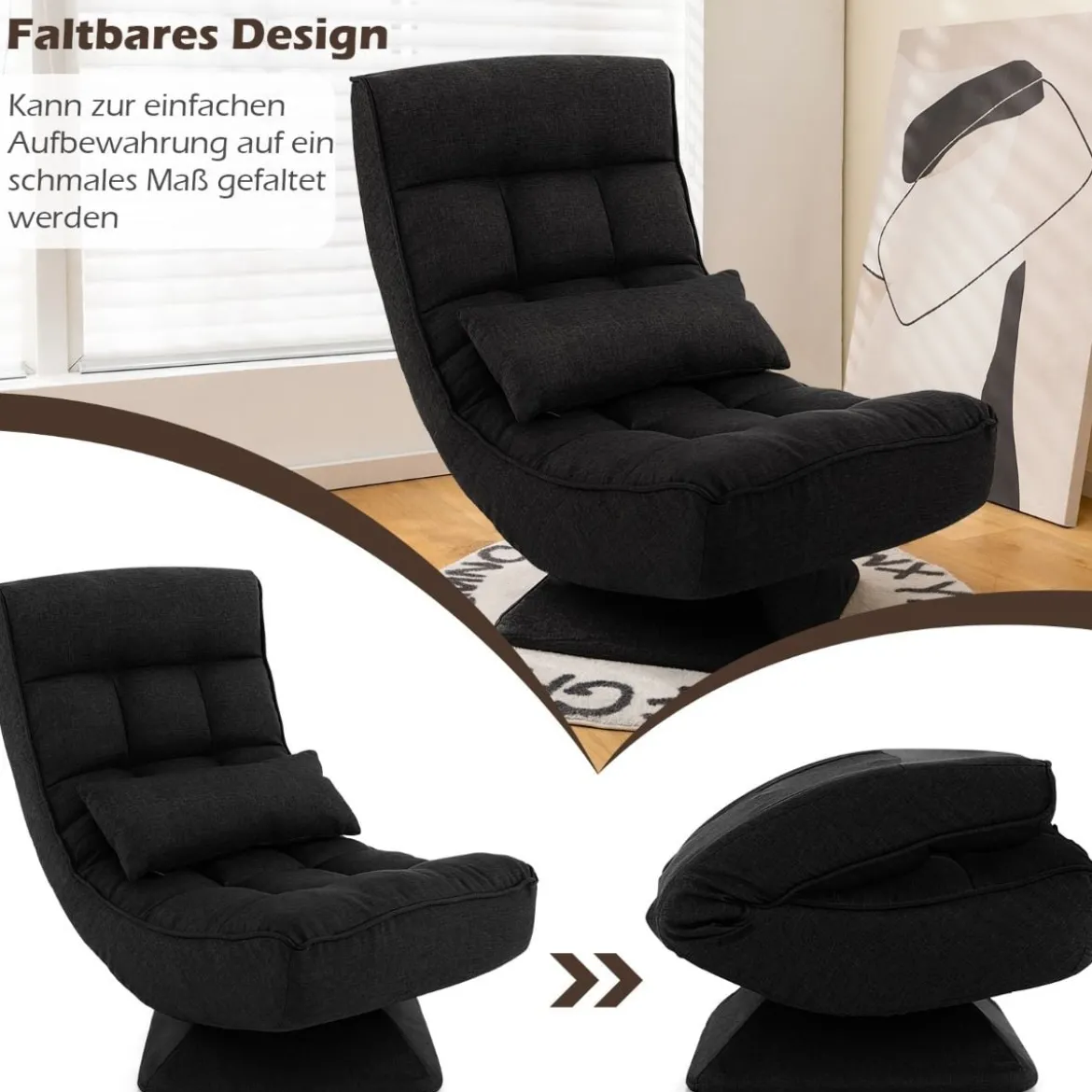 360° Drehbarer Bodensessel mit Rückenlehne & Lendenkissen Bodenstuhl Lazy Sofa
