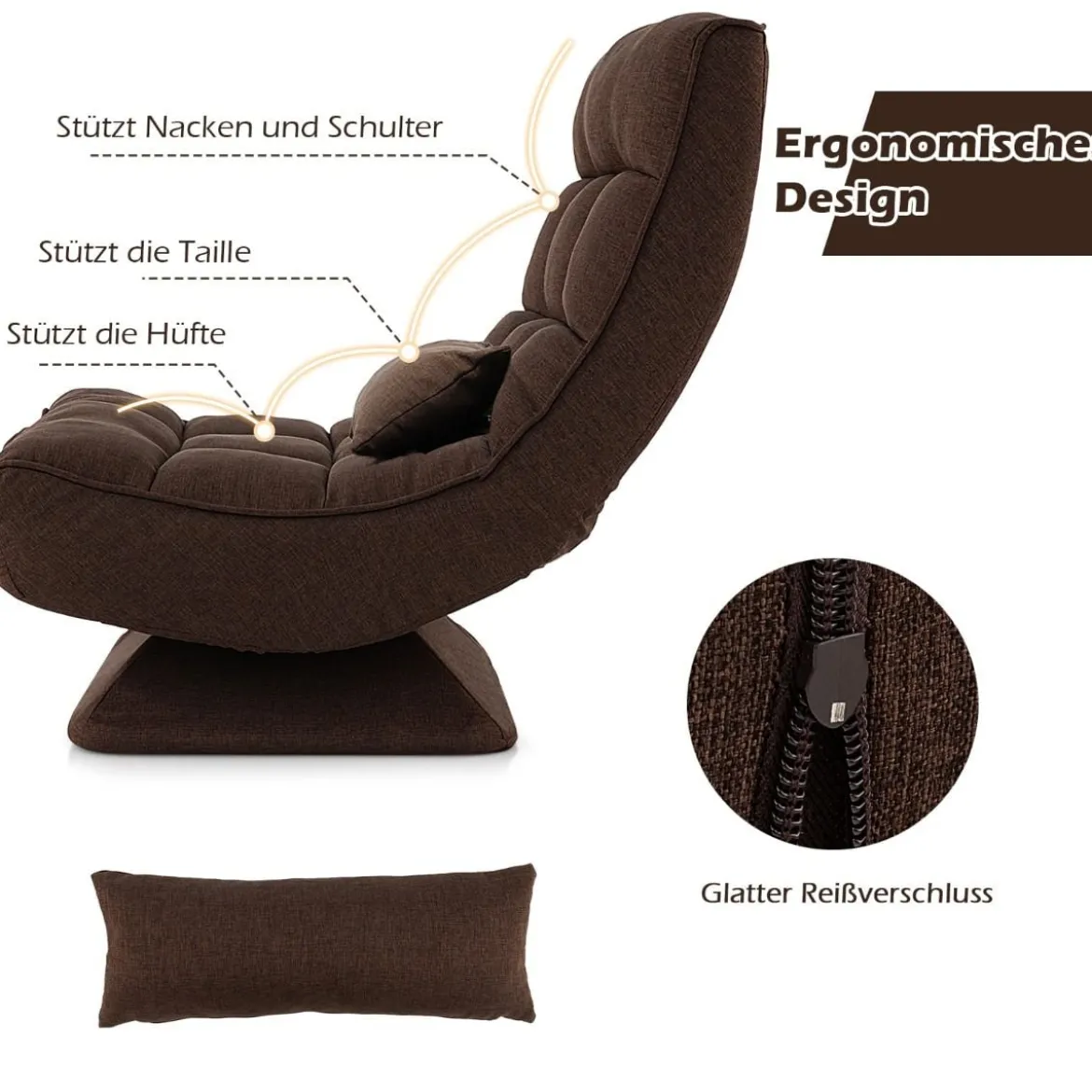 360° Drehbarer Bodensessel mit Rückenlehne & Lendenkissen Bodenstuhl Lazy Sofa