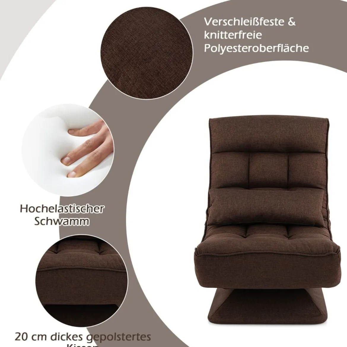 360° Drehbarer Bodensessel mit Rückenlehne & Lendenkissen Bodenstuhl Lazy Sofa