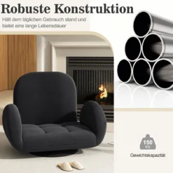 Drehbarer Bodenstuhl klappbarer Gaming-Stuhl mit verstellbarer Rückenlehne und Armlehnen Schwarz