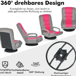 360° Drehbarer Bodenstuhl mit 6-Fach Verstellbarer Rückenlehne Armlehne Bodensessel Rosa