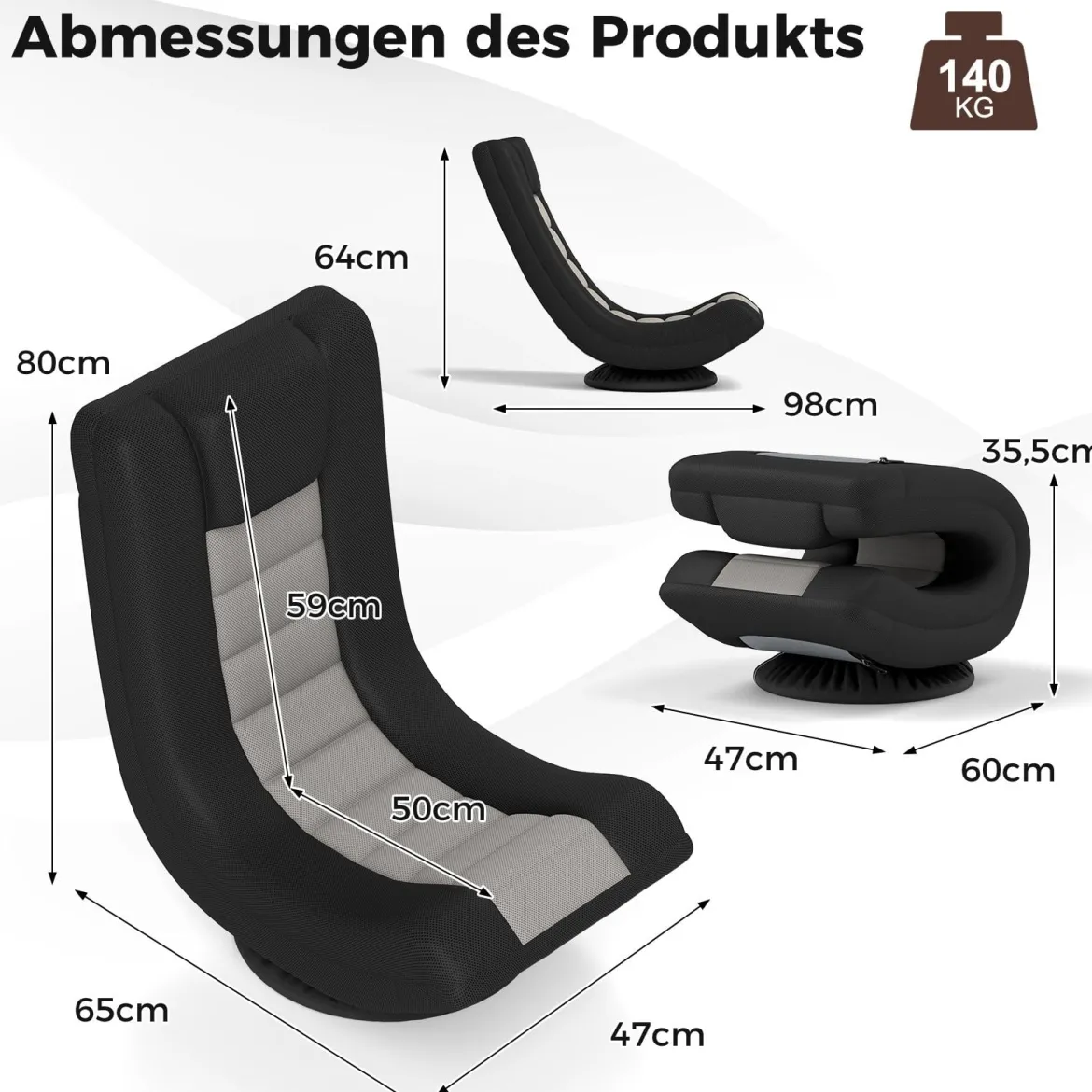 360° Drehbarer Bodenstuhl mit Verstellbarer Rückenlehne klappbares Bondensofa Grau