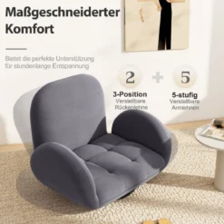 Drehbarer Bodenstuhl mit Verstellbarer Rückenlehne & Armlehnen Bondensofa klappbar Grau