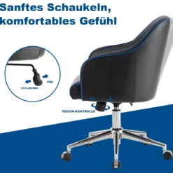 Drehbarer Bürosessel mit Verstellbarer Höhe & Neigungswinkel Blau + Schwarz