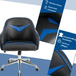 Drehbarer Bürosessel mit Verstellbarer Höhe & Neigungswinkel Blau + Schwarz