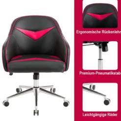 Drehbarer Bürosessel mit Verstellbarer Höhe & Neigungswinkel Rot + Schwarz