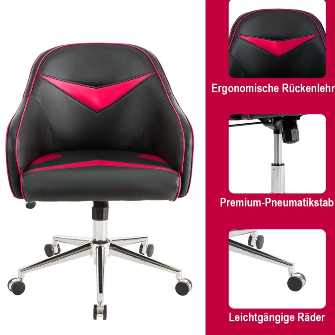Drehbarer Bürosessel mit Verstellbarer Höhe & Neigungswinkel Rot + Schwarz