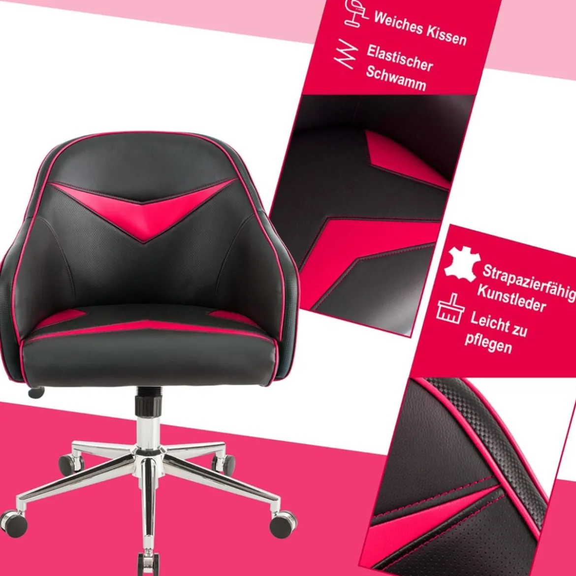 Drehbarer Bürosessel mit Verstellbarer Höhe & Neigungswinkel Rot + Schwarz