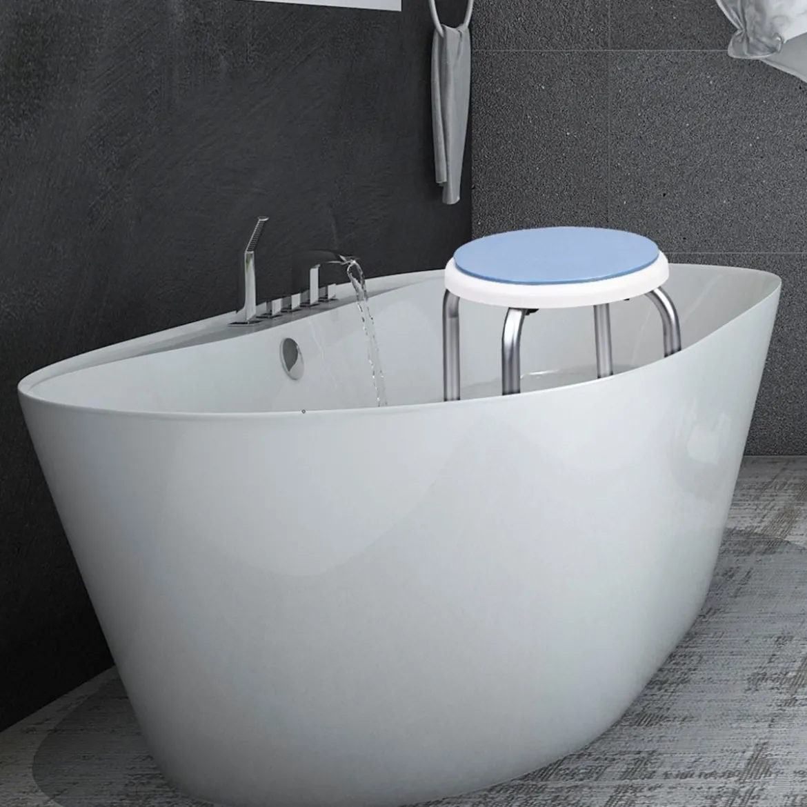 360° Drehbarer Duschhocker Höhenverstellbarer Duschstuhl Alu Badehocker Duschsitz Blau