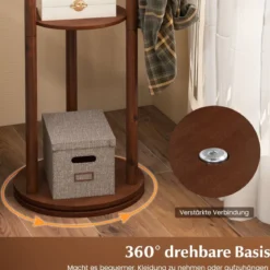Drehbarer Garderobenständer Holz Mantelständer mit 3 Ablagefächern & 9 Haken für Mäntel 42 x 167 cm Walnuss