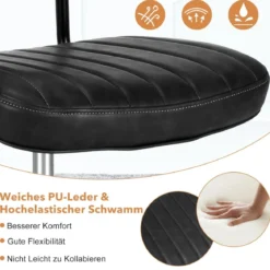 Drehbarer Home Office Stuhl aus Kunstleder ohne Armlehnen auf Rädern Schwarz