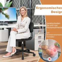 Drehbarer Home Office Stuhl aus Kunstleder ohne Armlehnen auf Rädern Schwarz