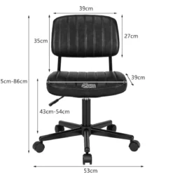 Drehbarer Home Office Stuhl aus Kunstleder ohne Armlehnen auf Rädern Schwarz