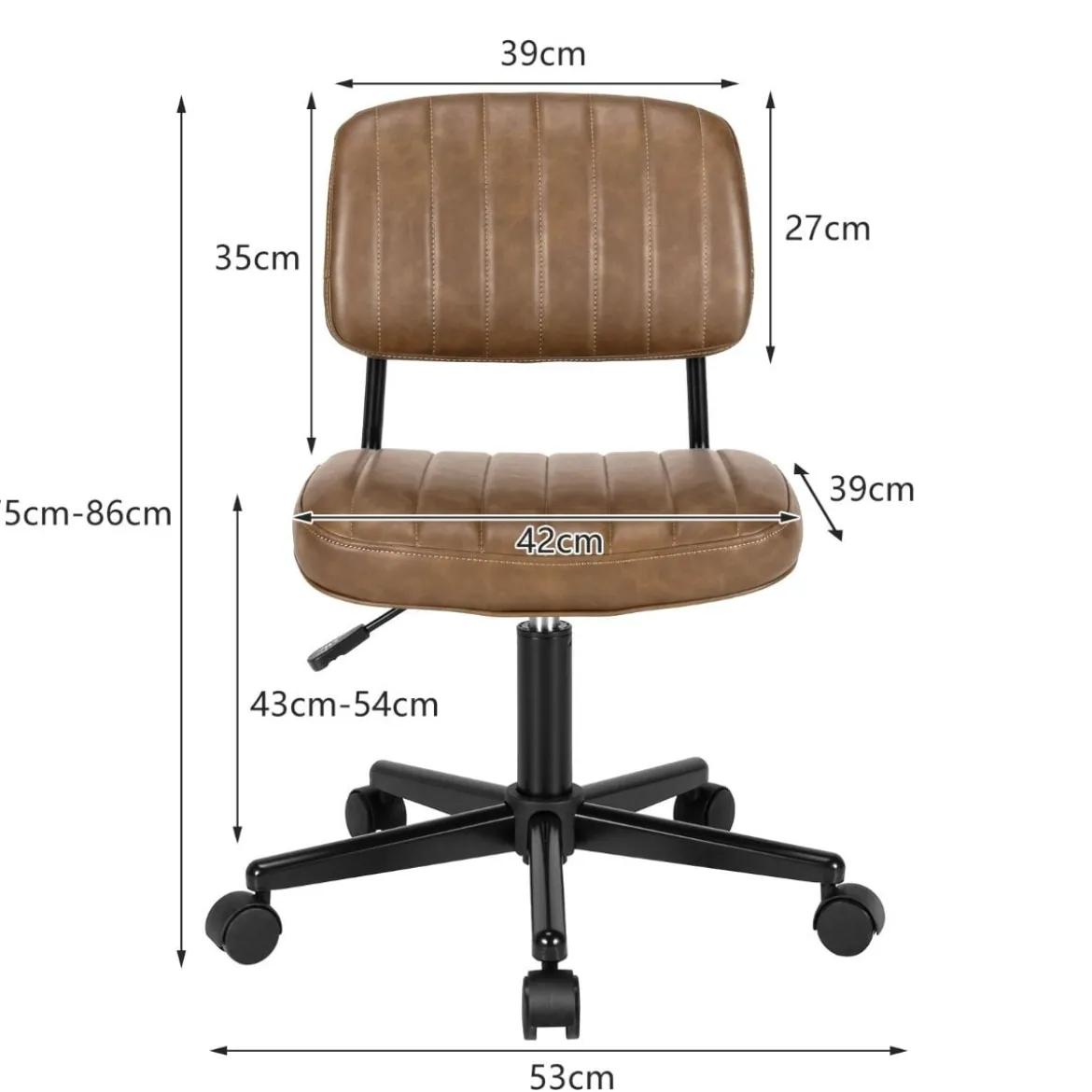 Drehbarer Home Office Stuhl aus Kunstleder ohne Armlehnen auf Rädern Braun