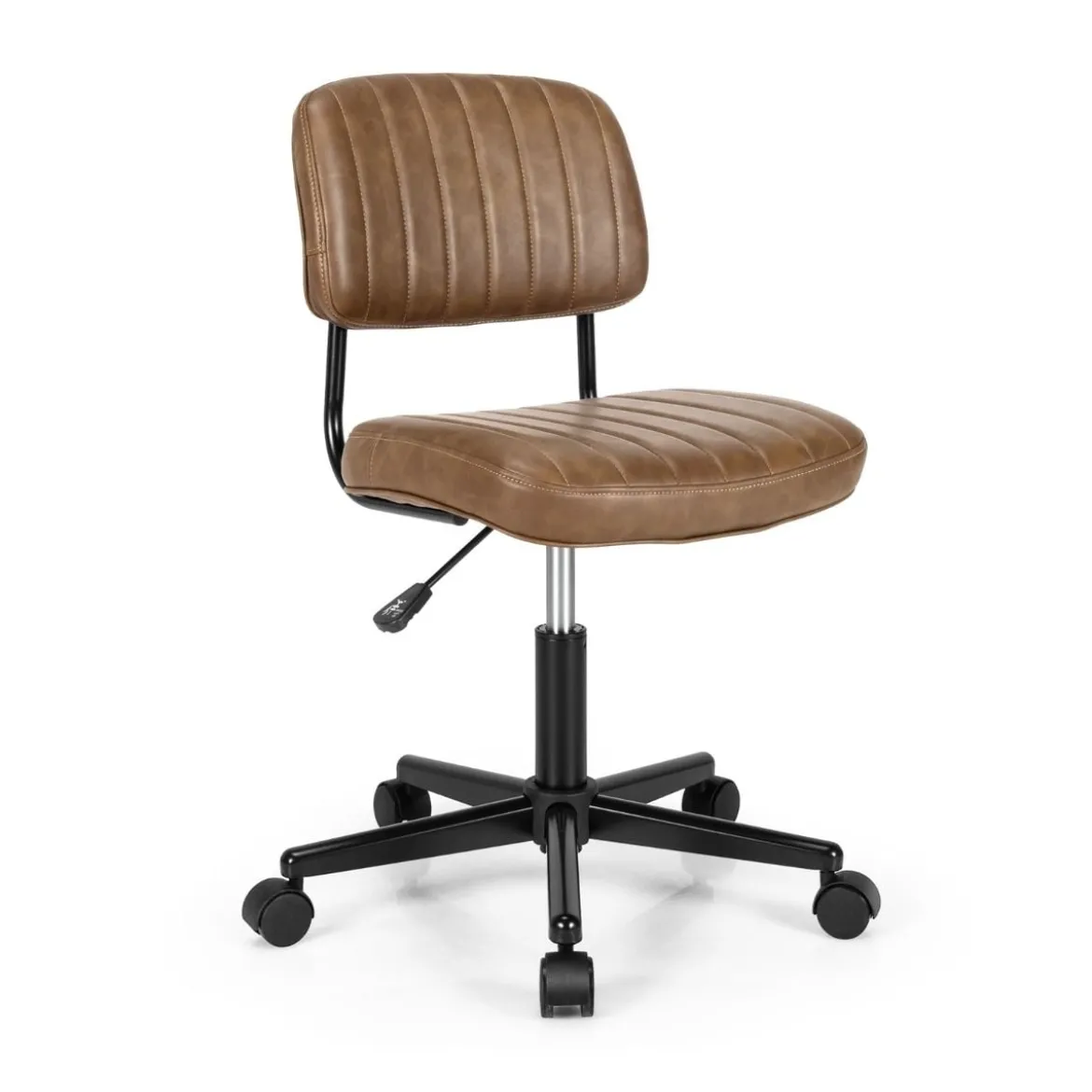 Drehbarer Home Office Stuhl aus Kunstleder ohne Armlehnen auf Rädern Braun