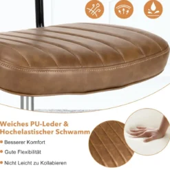 Drehbarer Home Office Stuhl aus Kunstleder ohne Armlehnen auf Rädern Braun