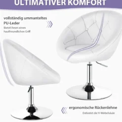 Drehbarer Runder Stuhl mit Getufteter Rückenlehne & Kunstleder & Verchromter Basis Schminkstuhl Weiß