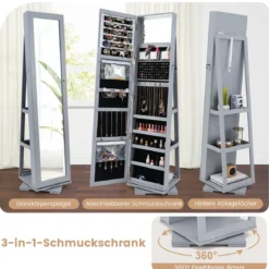 360° Drehbarer Schmuckschrank mit Ganzkörperspiegel Spiegelschrank mit Schmuckaufbewahrung