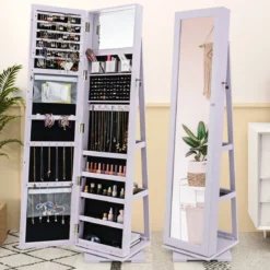 360° Drehbarer Schmuckschrank mit Ganzkörperspiegel Spiegelschrank mit Schmuckaufbewahrung