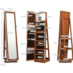 360° Drehbarer Schmuckschrank mit Ganzkörperspiegel Spiegelschrank mit Schmuckaufbewahrung