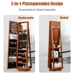 360° Drehbarer Schmuckschrank mit Ganzkörperspiegel Spiegelschrank mit Schmuckaufbewahrung