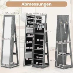 360° Drehbarer Schmuckschrank mit Ganzkörperspiegel Spiegelschrank mit Schmuckaufbewahrung