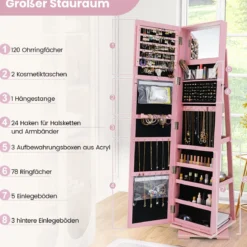 360° Drehbarer Schmuckschrank mit Ganzkörperspiegel Spiegelschrank mit Schmuckaufbewahrung