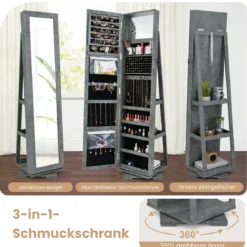360° Drehbarer Schmuckschrank mit Ganzkörperspiegel Spiegelschrank mit Schmuckaufbewahrung